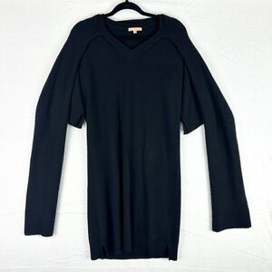 Kier + J Cashmere V-Neck Scarf Dress Size Medium Black Knee Length